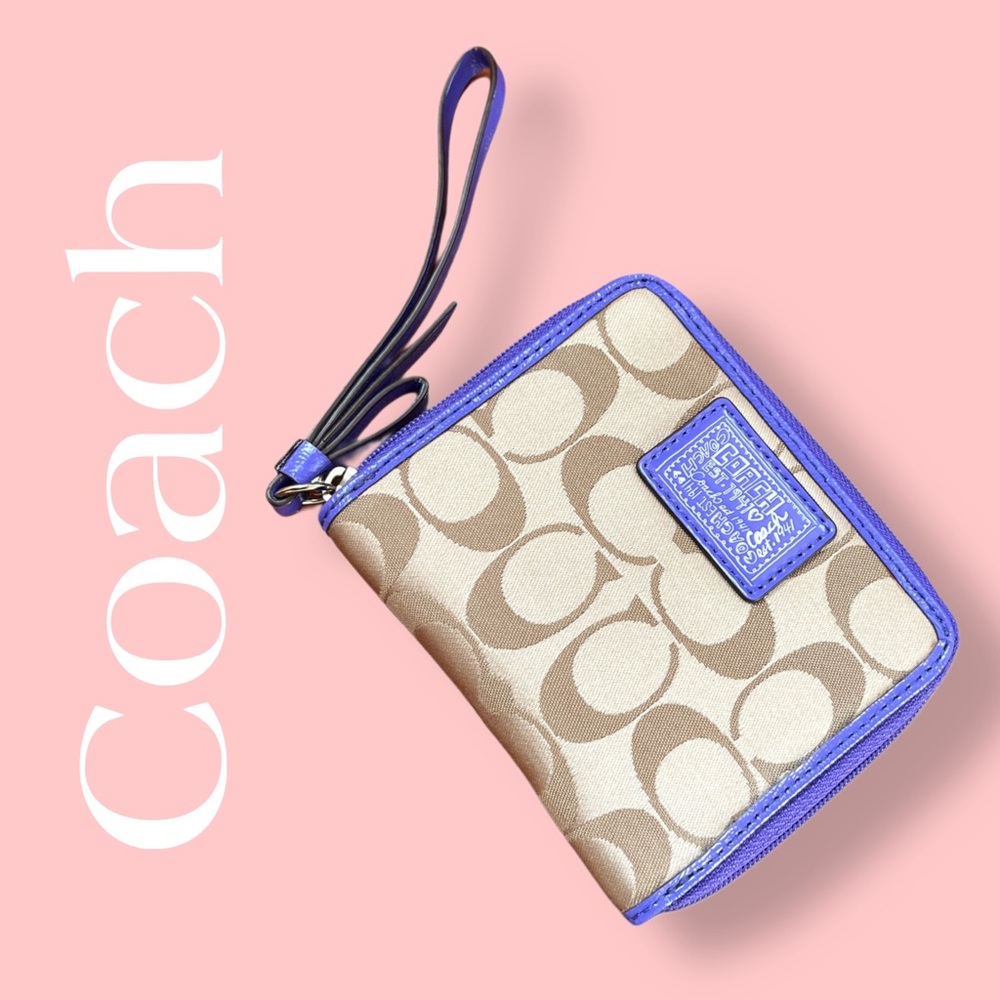 Coach Tan and Blue Wristlet